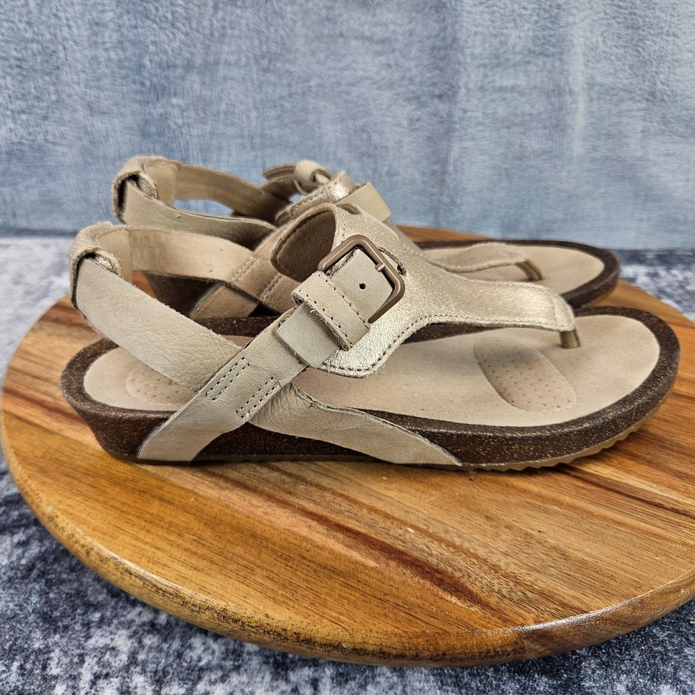 Teva Mahonia 3 Point Sandals Women 8 Gold Metallic Thong Wedge Strappy Slingback